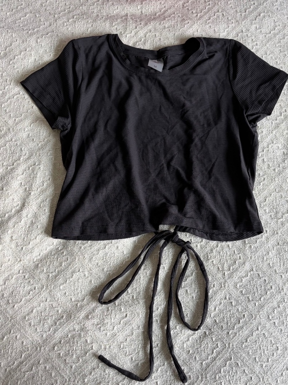 CALIA by Carrie Underwood black ribbed workout top cropped open back drawstring